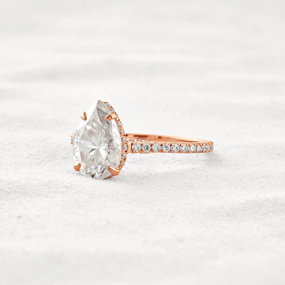 Hidden Accent Pear Cut Moissanite Diamond Fancy Wedding Ring