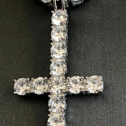 Upside Down Inverted Moissanite Tennis Cross Pendant