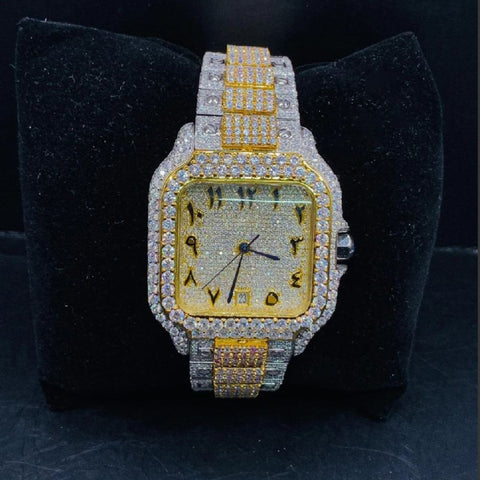 Stainless Steel Dual Tone VVS1 Moissanite Watch For Men's