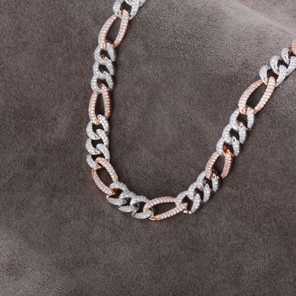 925 Sterling Silver Figaro Link Moissanite Chain