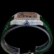 Green Color Leather Belt Moissanite Diamond Men's Watch