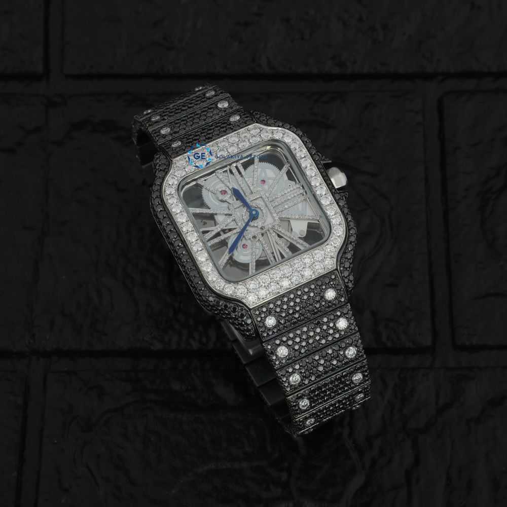 Black Moissanite Skeleton Hip Hop Wrist Watch