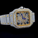 Yellow & White Skeleton Moissanite Automatic Watch
