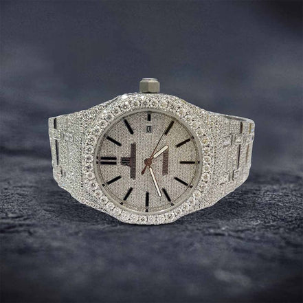 Black Stick Iced Out Moissanite Timeless Wrist Watch