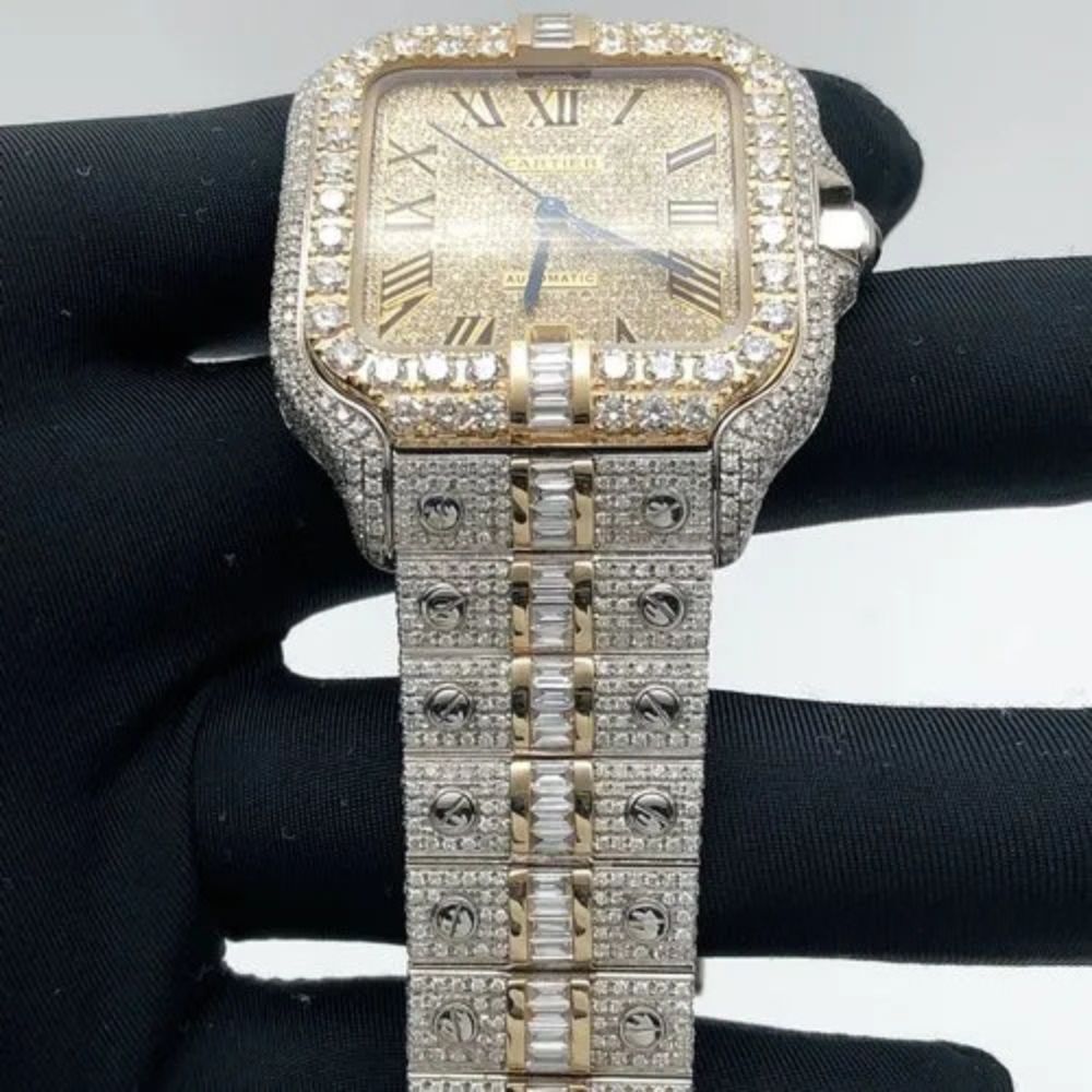 Round & Baguette Moissanite Dual Tone Hip Hop Watch