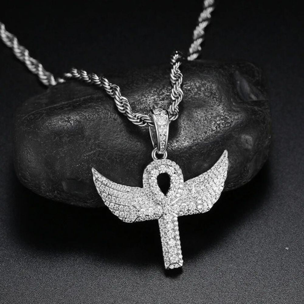 925 Silver Moissanite Angle Wing Cross Pendant For Men's