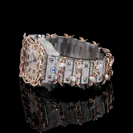 Leafe Style Roman Dial Dual Tone Moissanite Wrist Watch