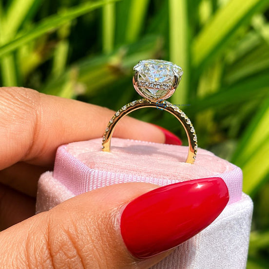 3 Carat Lab Grown Oval Cut Hidden Halo Engagement Ring
