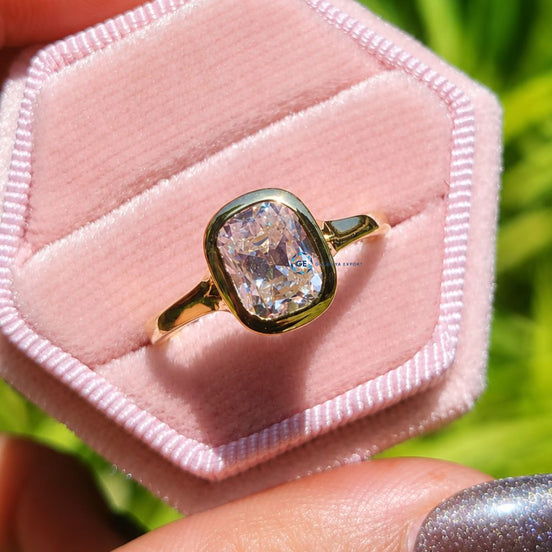 Old Mine Cushion Cut Lab Grown Diamond Solitaire Ring