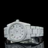 Red Color Arabic Numeric Iced Out Watch