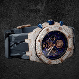 Rubber Strap Iced Out Moissanite Diamond Wrist Watch