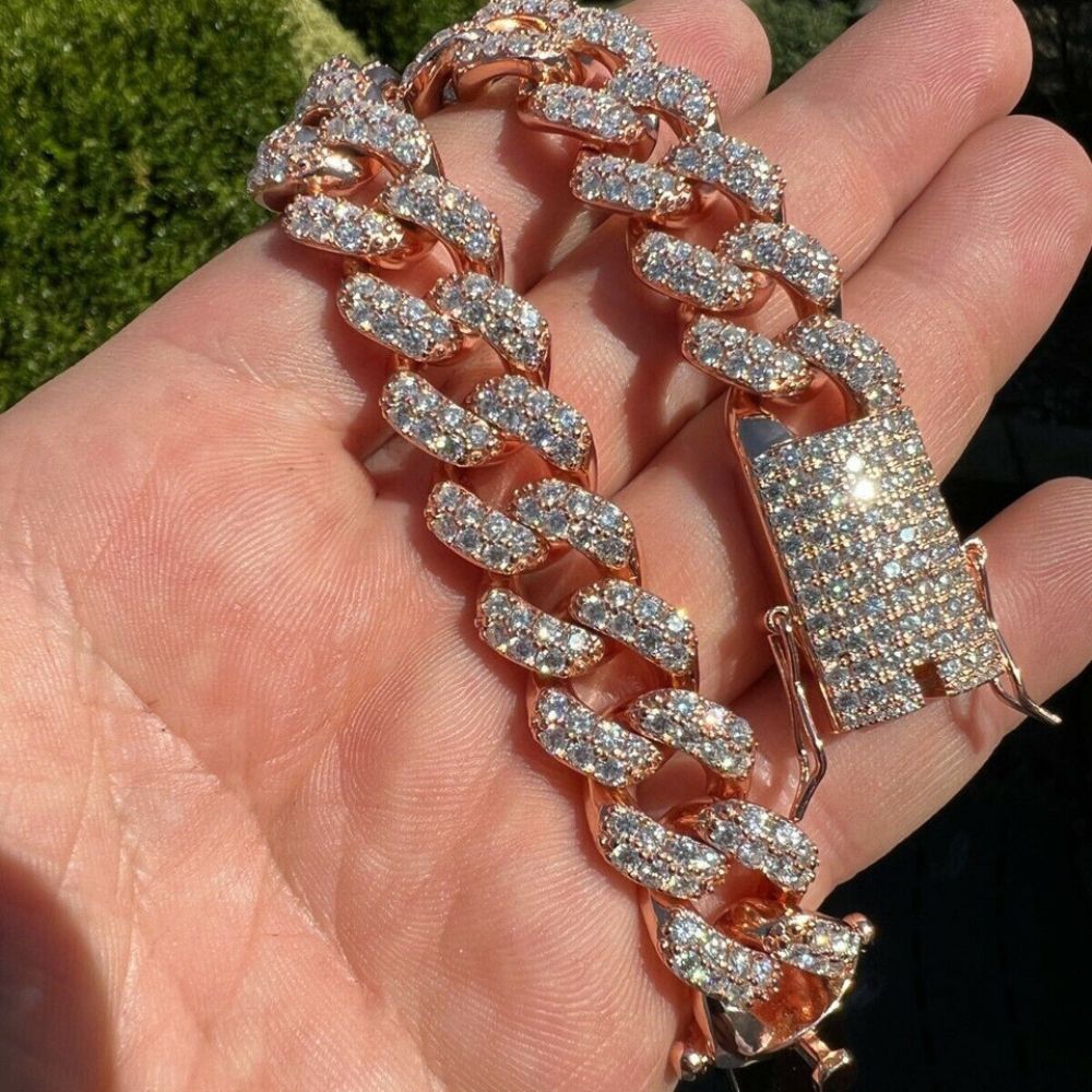 Rose Gold Plated Moissanite Cuban Link Bracelet