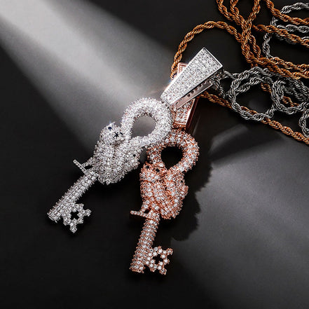 Flooded Ice Wise Owl Key Bling Moissanite Pendant