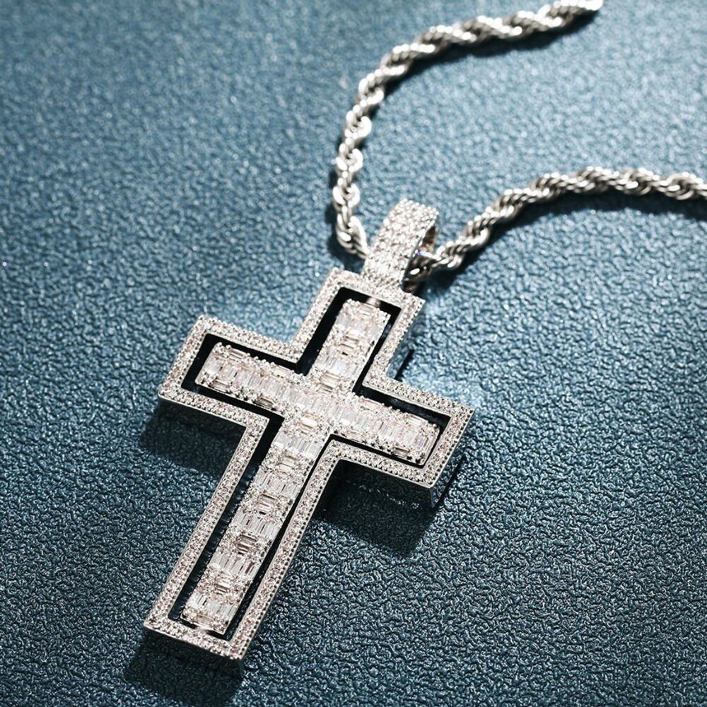 Crisscross Moissanite Diamond Silver Pendant For Men's