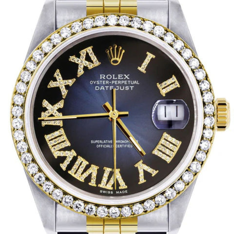 Blue Black Roman Dial Jubilee Band Moissanite Classic Watch