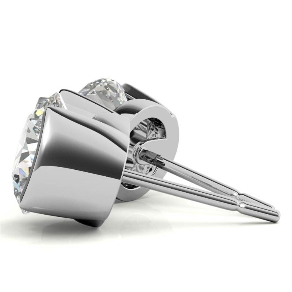 Half Bezel Round Cut Moissanite Dainty Earrings
