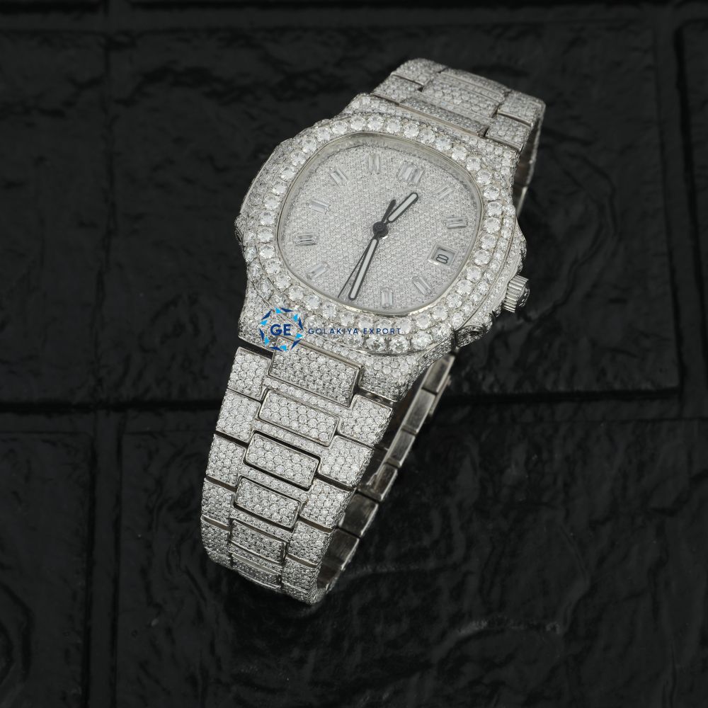 Iced Out Baguette Dial Moissanite Hip Hop Watch For Men's