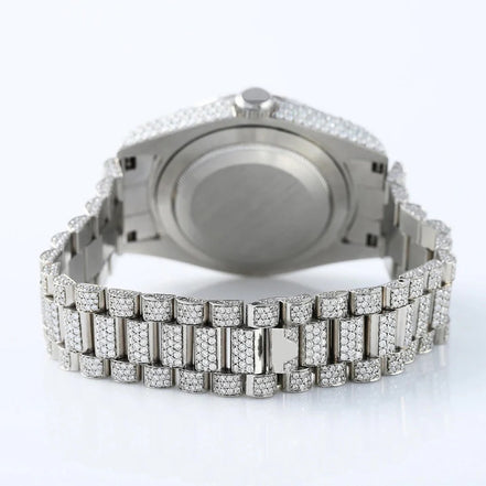 Bust Down Full White Day Date Moissanite Iced Out Watch