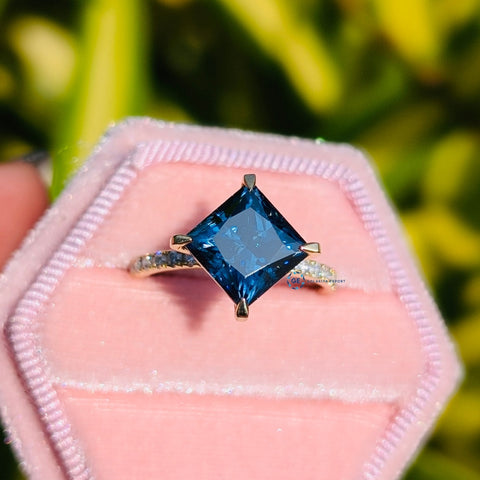 Lab Grown Diamond Blue Princess Cut Wedding Ring For Women