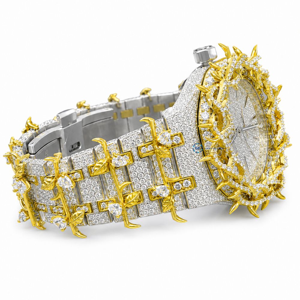 Moissanite Vintage Leaf Style Hip Hop Men's Watch Unique Luxury Watch