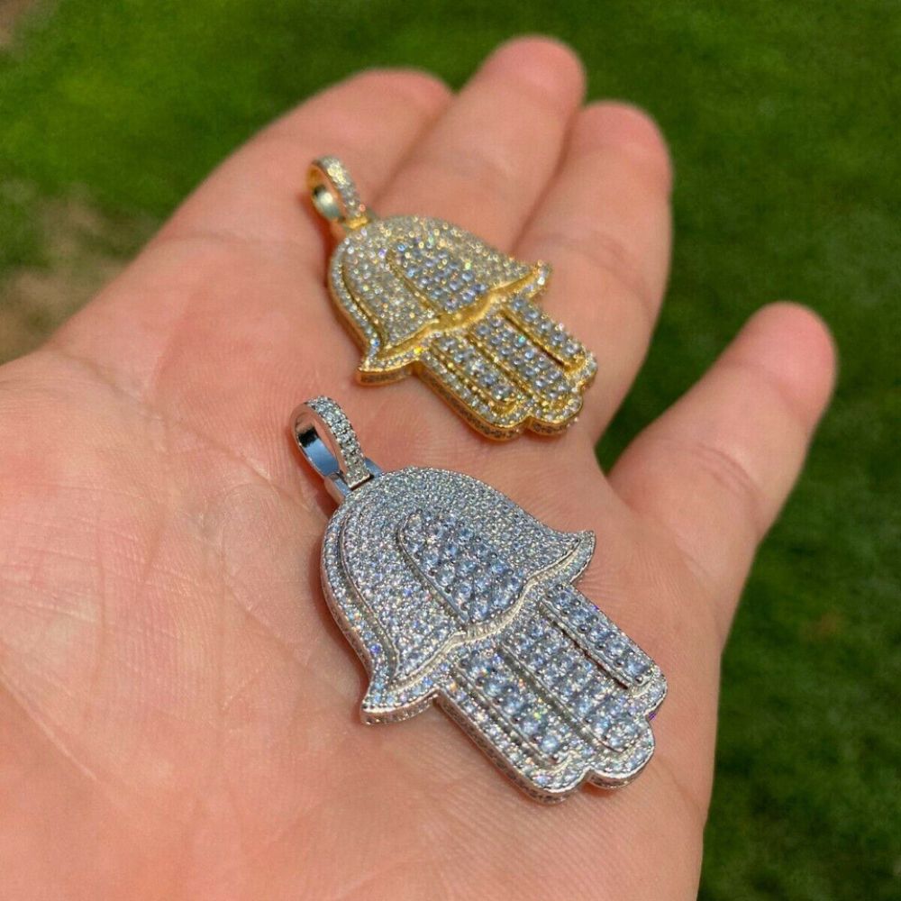 Hip Hop Moissanite Hamsa Hand 925 Silver Pendant