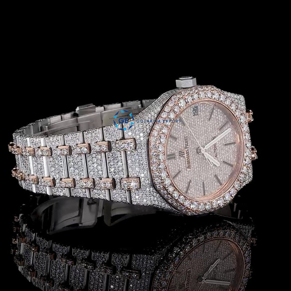 Iced Out Moissanite Diamond Dual Tone Luxury Watch