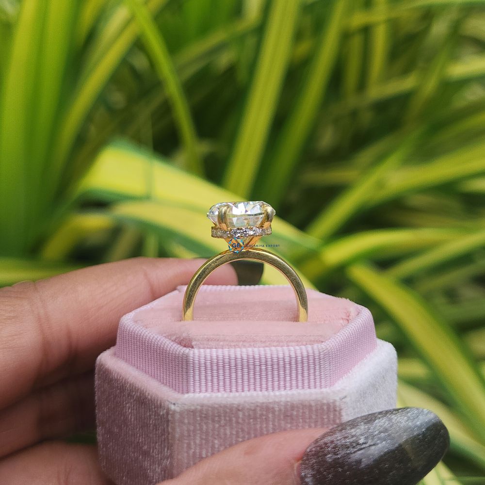 Lab Grown 6 Carat Oval Cut Hidden Halo Engagement Ring