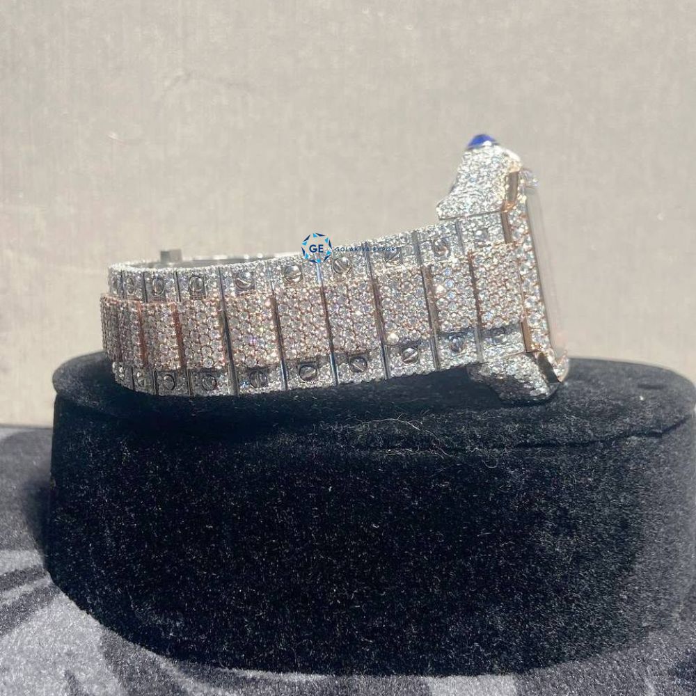 Dual Tone Moissanite Iced Out Automatic Wrist Watch