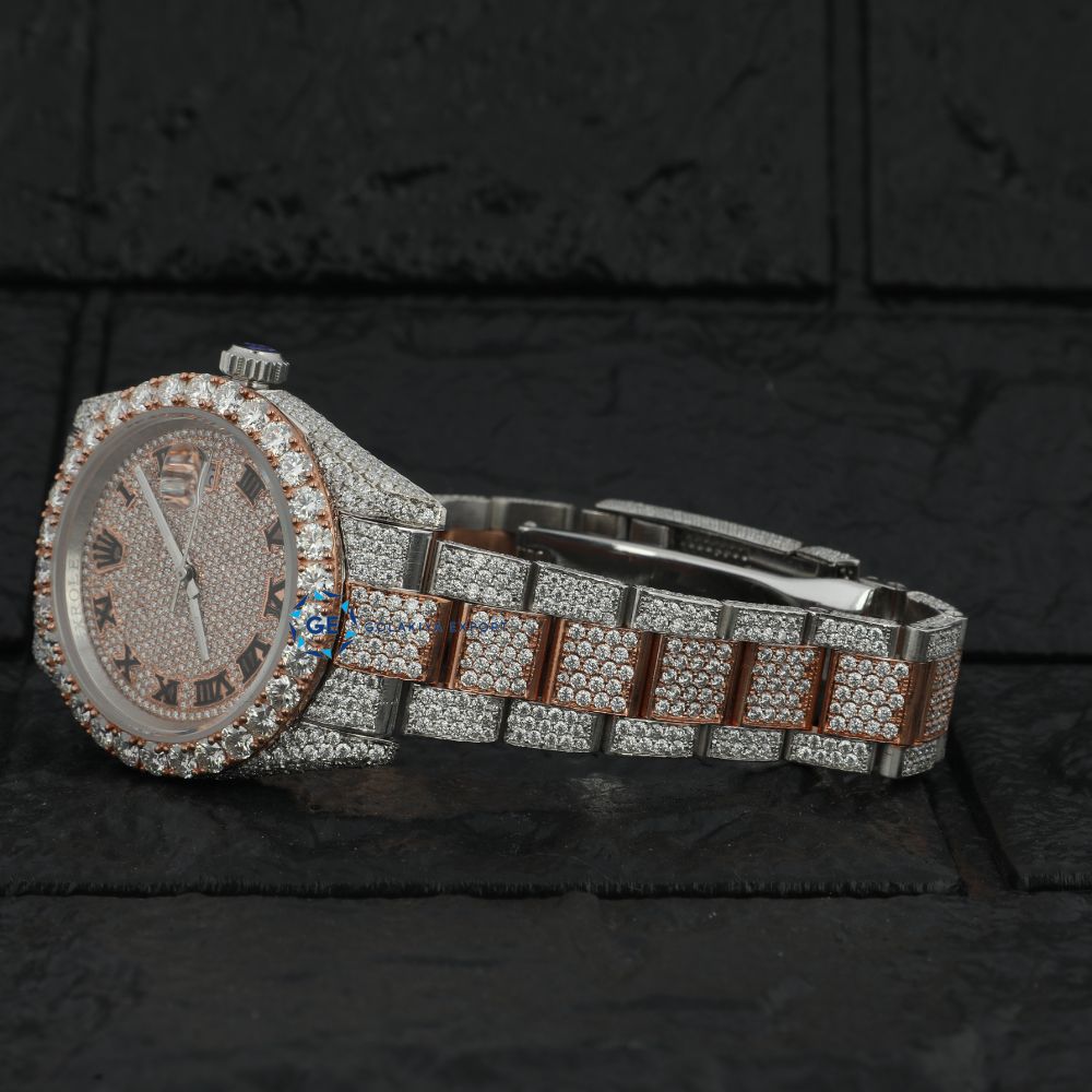 Roman Dial Stainless Steel Datejust Colorless Moissanite Wrist Watch