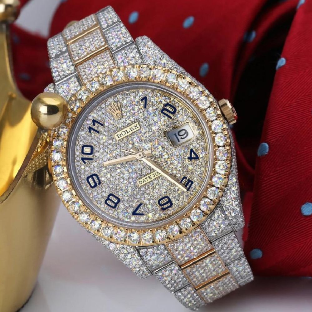 Handmade Iced Out Dual Tone Moissanite Luxury Watch