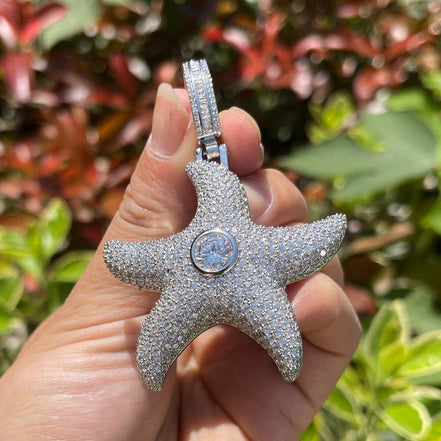 Mossanite Center Stone Superstar Starfish Flooded Ice Streetwear Pendant
