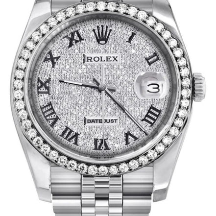 Datejust Custom Moissanite Bezel Roman Numerals Dial