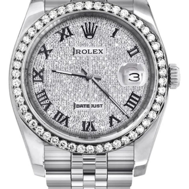Datejust Custom Moissanite Bezel Roman Numerals Dial