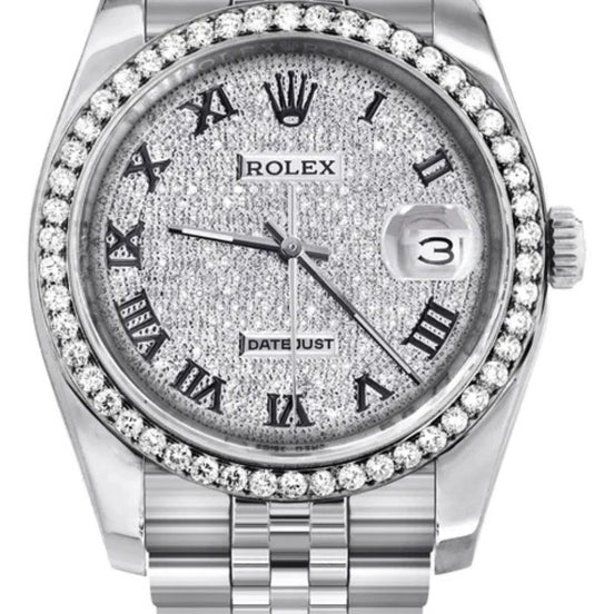 Datejust Custom Moissanite Bezel Roman Numerals Dial