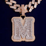 Iced Single Initial Letters A-Z Baguette Hip Hop Necklace For Women