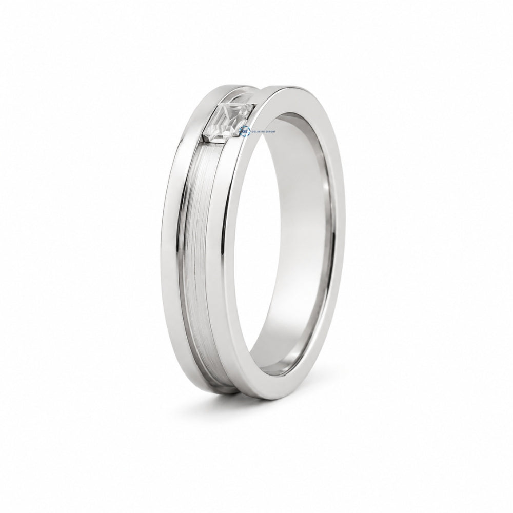 Emerald Cut Moissanite Bezel Set Solitaire Men's Ring