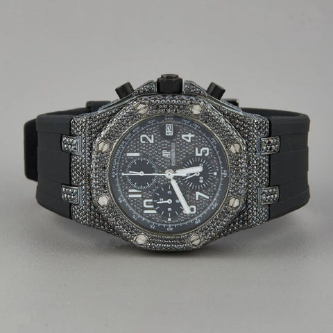 Black Moissanite Rubber Strap Luxury Watch For Men's