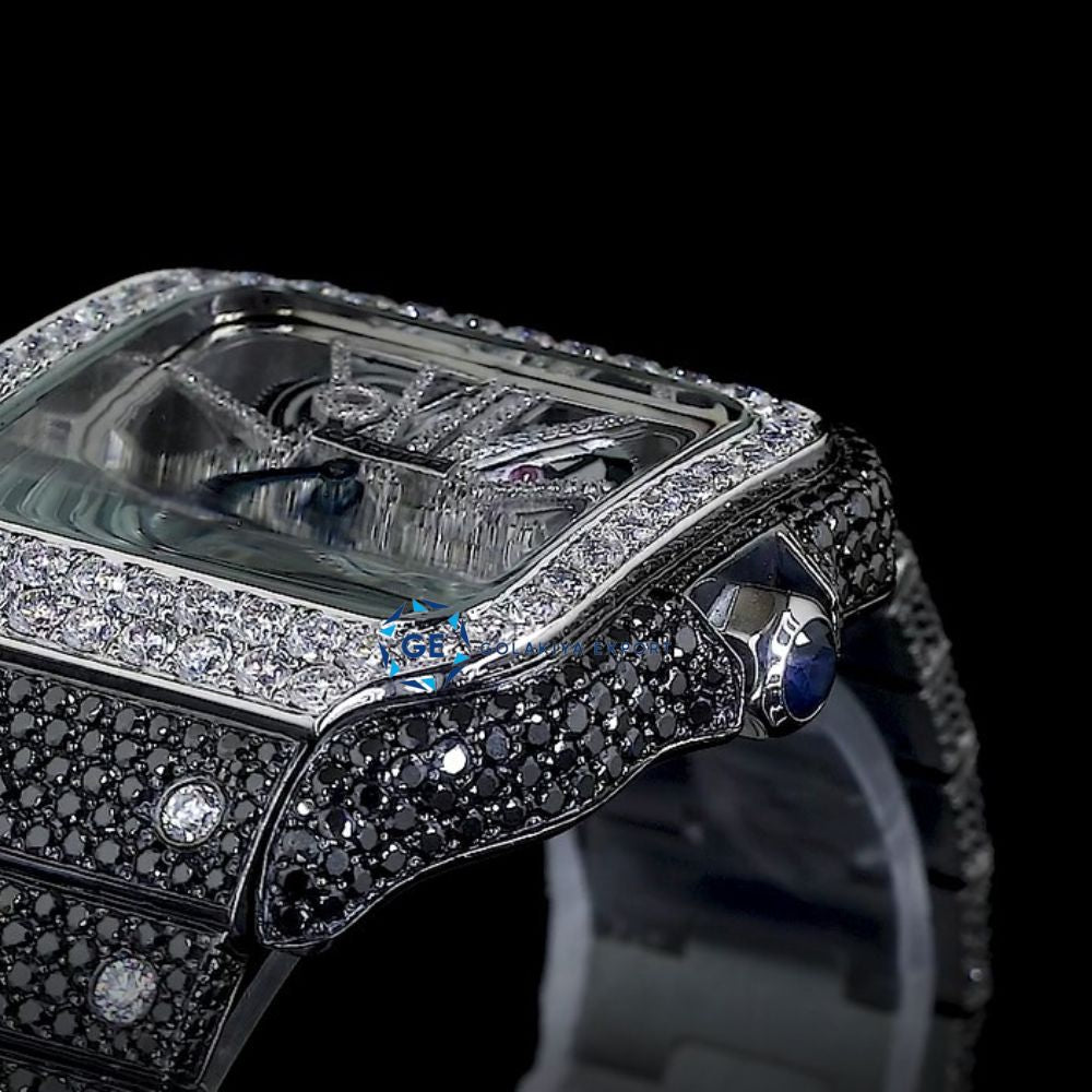 Formal Style Black Moissanite Skeleton Iced Out Watch
