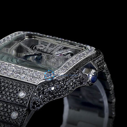 Formal Style Black Moissanite Skeleton Iced Out Watch