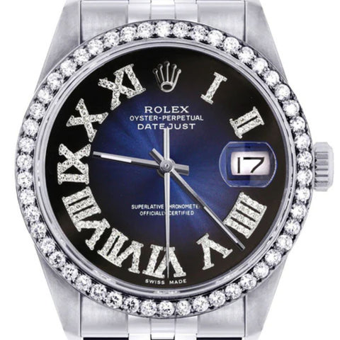 Dark Blue Roman Numeral Dial 32mm Dial Moissanite Watch
