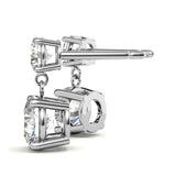 Double Round Moissanite Drop Stud Earrings in White Gold