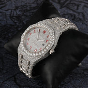 Red Color Arabic Dial Iced Out Moissanite Watch