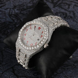 Red Color Arabic Dial Iced Out Moissanite Watch