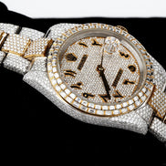 Dual Tone Arabic Numeric Moissanite Luxury Classy Men's Watch