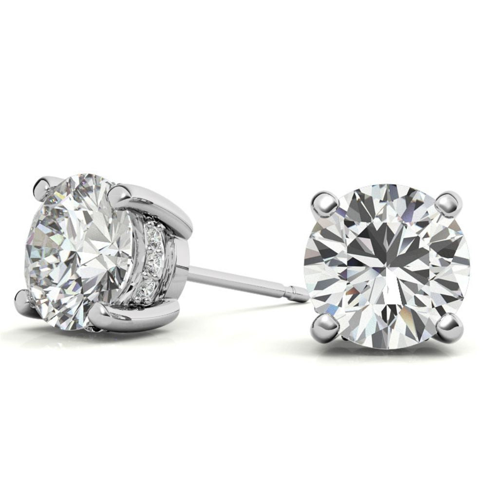 Hidden Halo Round Cut Moissanite Earrings For Her