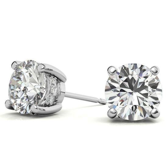 Hidden Halo Round Cut Moissanite Earrings For Her