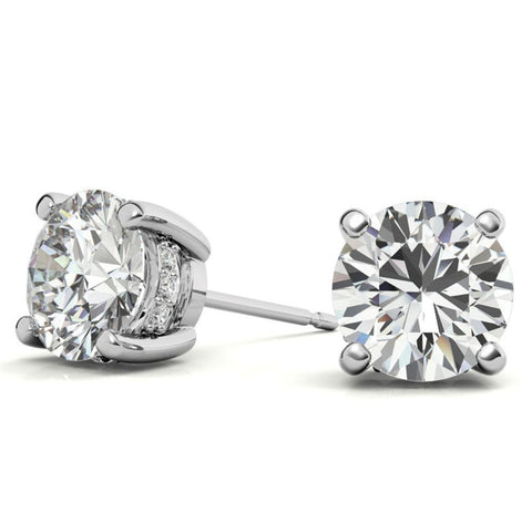 Hidden Halo Round Cut Moissanite Earrings For Her
