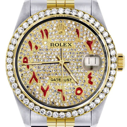Iced Out Red Arabic Dial Dual Tone Stylish Watch