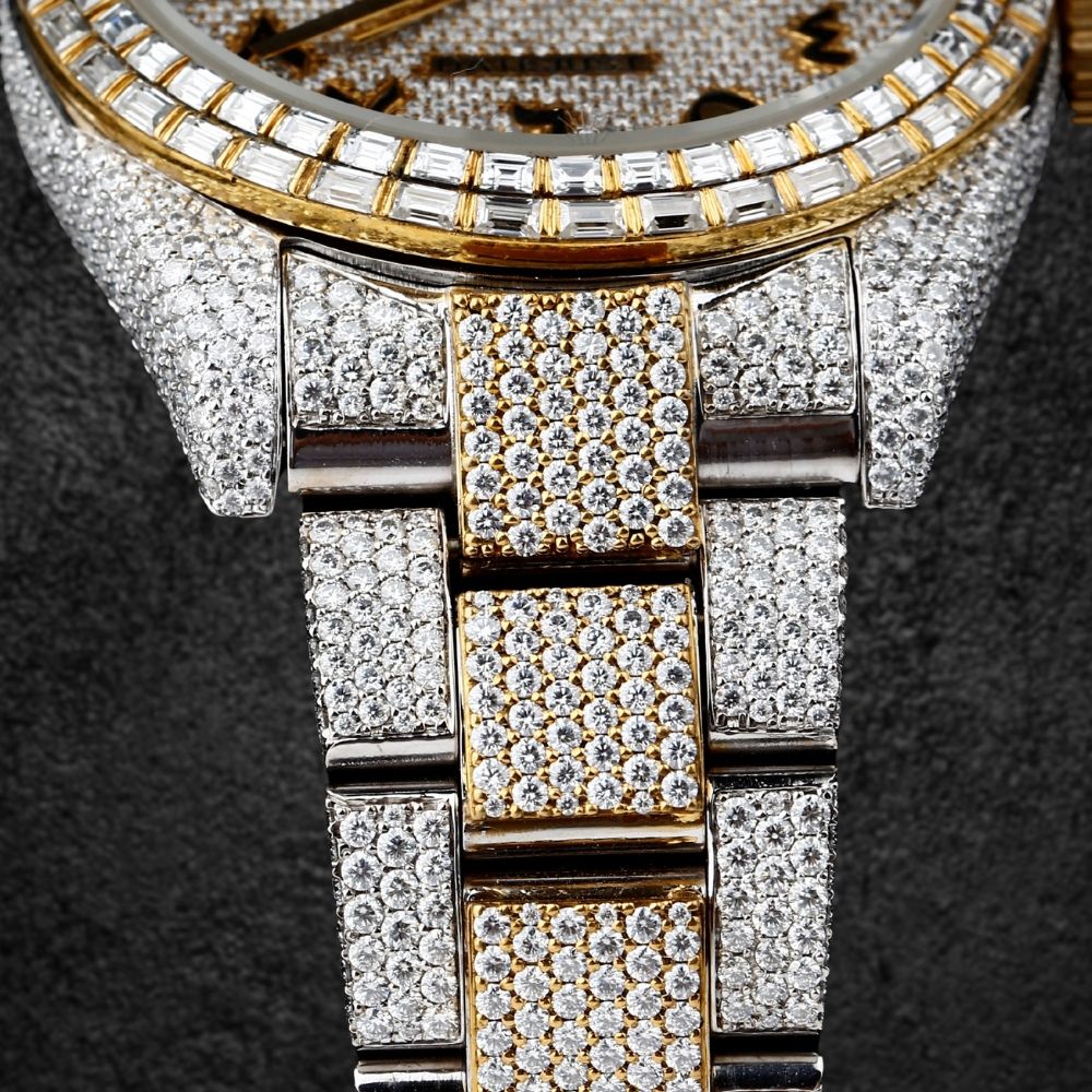 Dual Tone Iced Out Baguette Cut Moissanite Diamond Watch