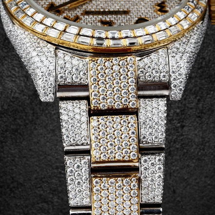 Dual Tone Iced Out Baguette Cut Moissanite Diamond Watch